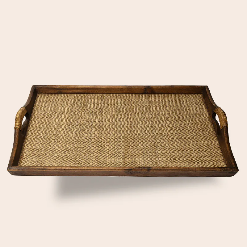 Walnut Wood Serving Tray - Large Handcrafted Wooden Tray for Dining Table & Home Styling