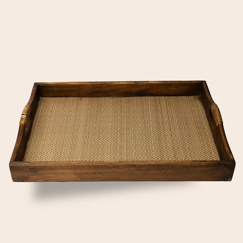Walnut Wood Tall Serving Tray - Large Handcrafted Deep Wooden Tray for Kitchen & Home