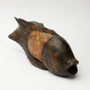 Wooden Fighting Fish Sculpture - Brown Handcrafted Koi Fish Wall Art for Home Décor